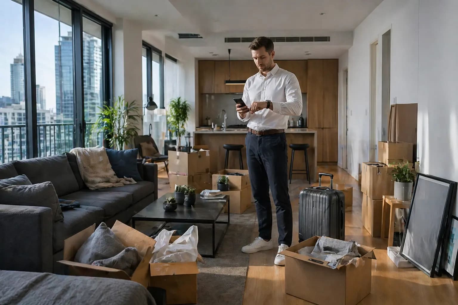 Packed moving boxes and checklist for a last-minute move in Sydney or Melbourne
